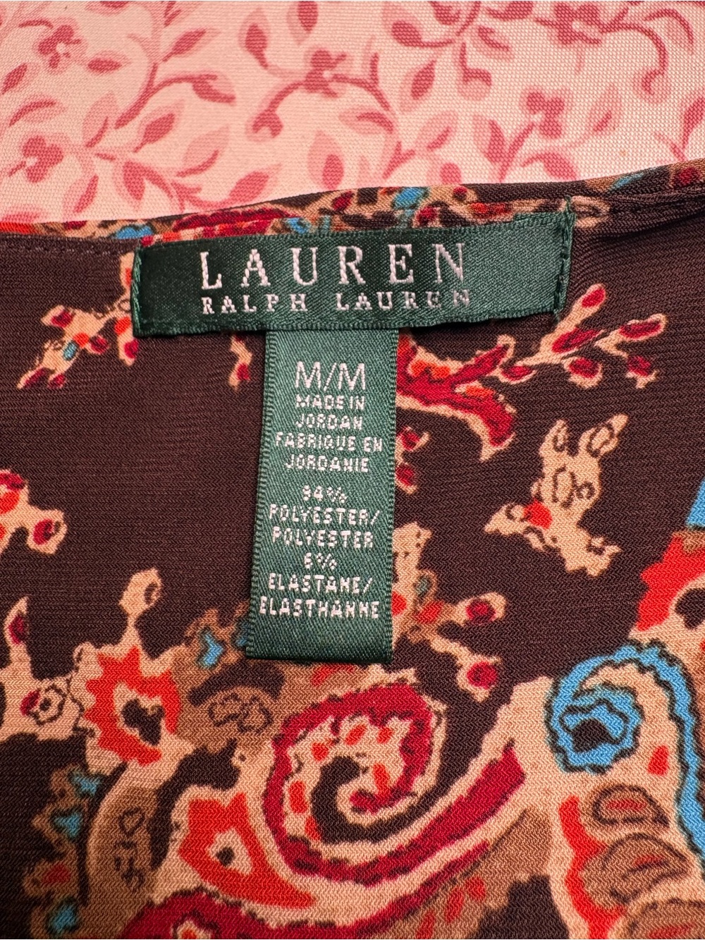 Lauren Ralph Lauren Brown Paisley Wrap Midi Dress with Red & Teal Accents - Picture 6 of 7